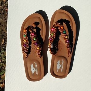 Rocket Dog Brown Flip Flop Sandals with Colorful Beads